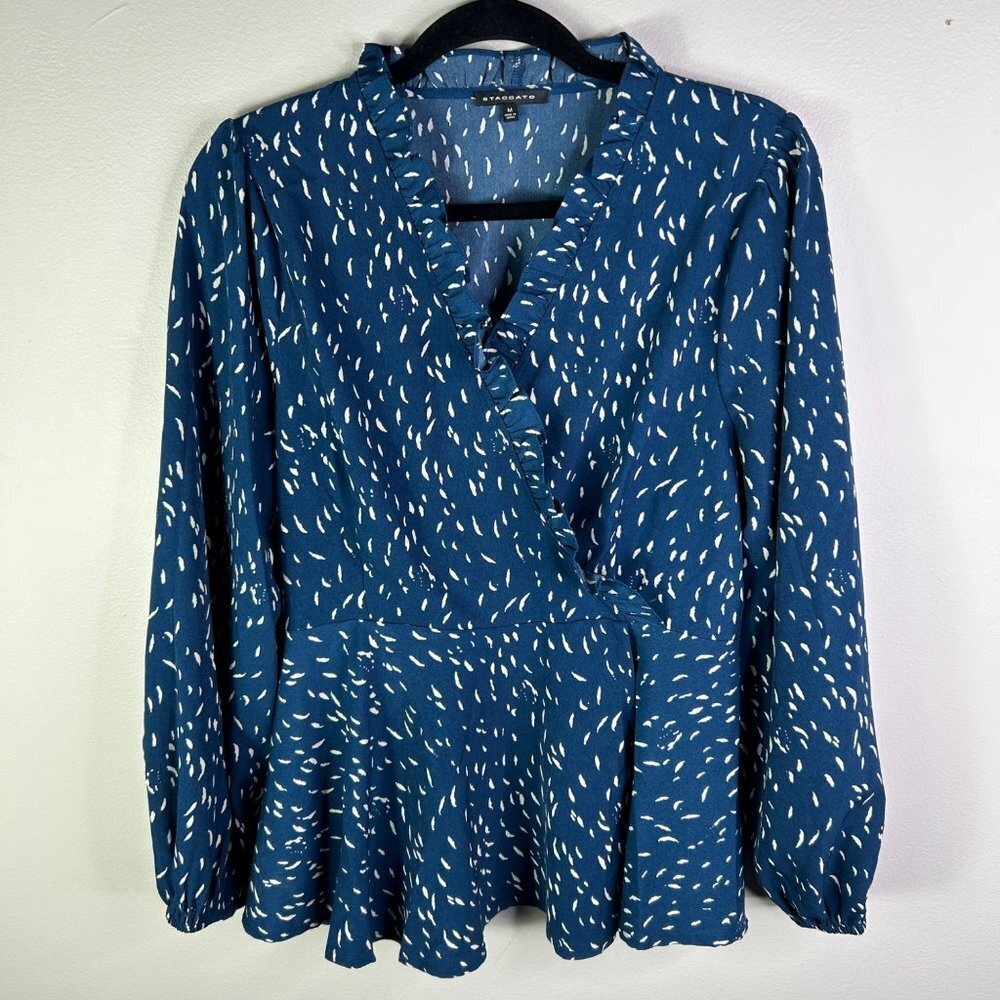 Staccato blue long sleeve v neck blouse size‎ medium